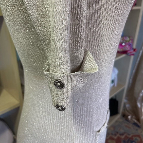 WHBM Champagne Metallic Button Down Sweater - Picture 8 of 9